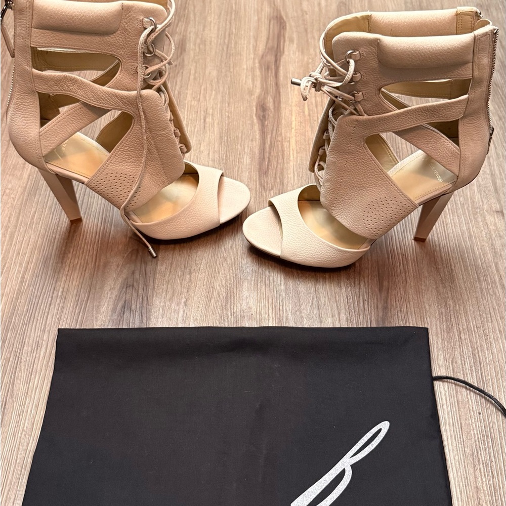 Brian Atwood Beige Cutout Heels